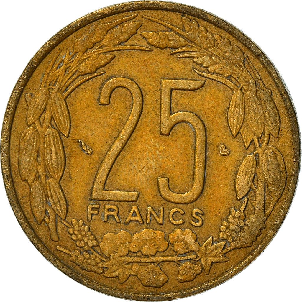 Central African States | 25 Francs Cfa Coin | Antelope | Crops | Km:10 | 1975 - 2003
