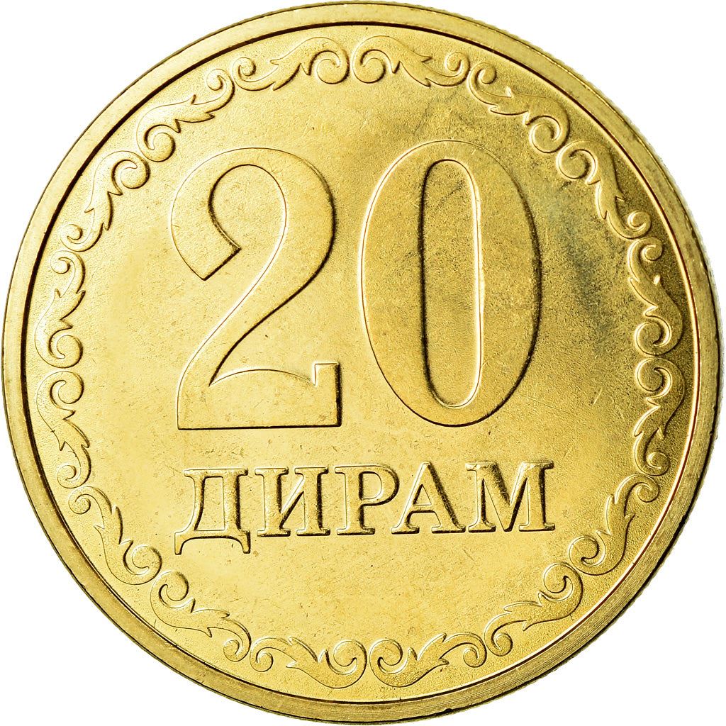 Tajikistan | 20 Diram Coin | Sunrise | Wheat | Cotton | Km:54 | 2019 - 2023