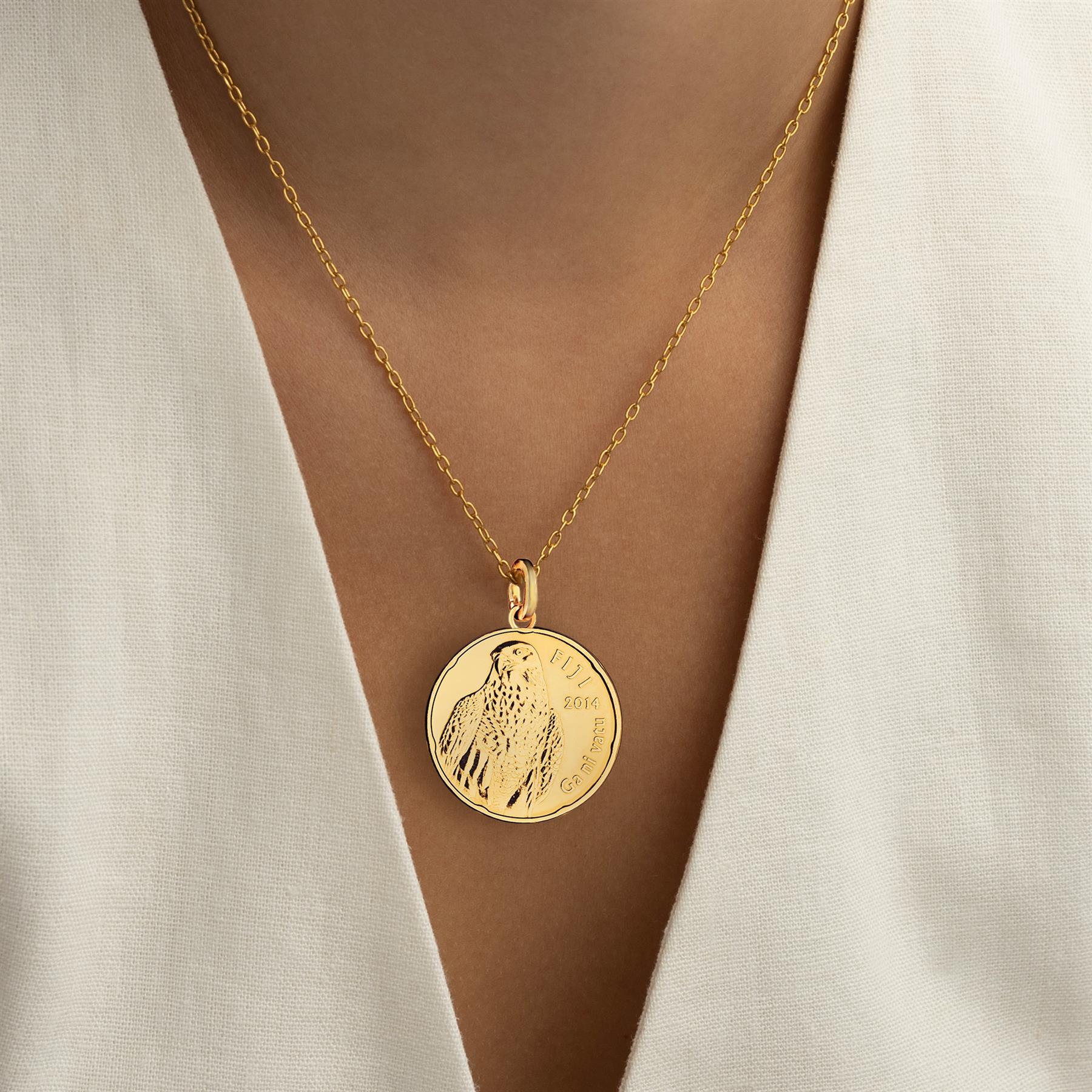 Fiji 2 Dollars Coin Charm | 925 Sterling Silver 18K Gold Plated | 2014 - 2022