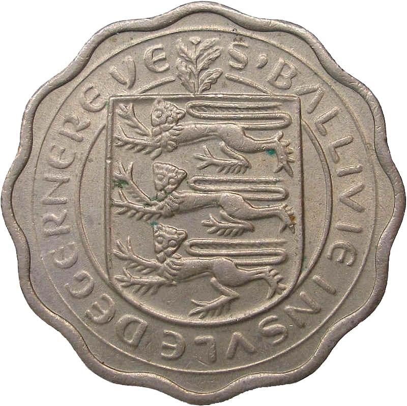 Guernsey | 3 Pence Coin | Queen Elizabeth II | Guernsey Cattle | KM18 | 1959 - 1966