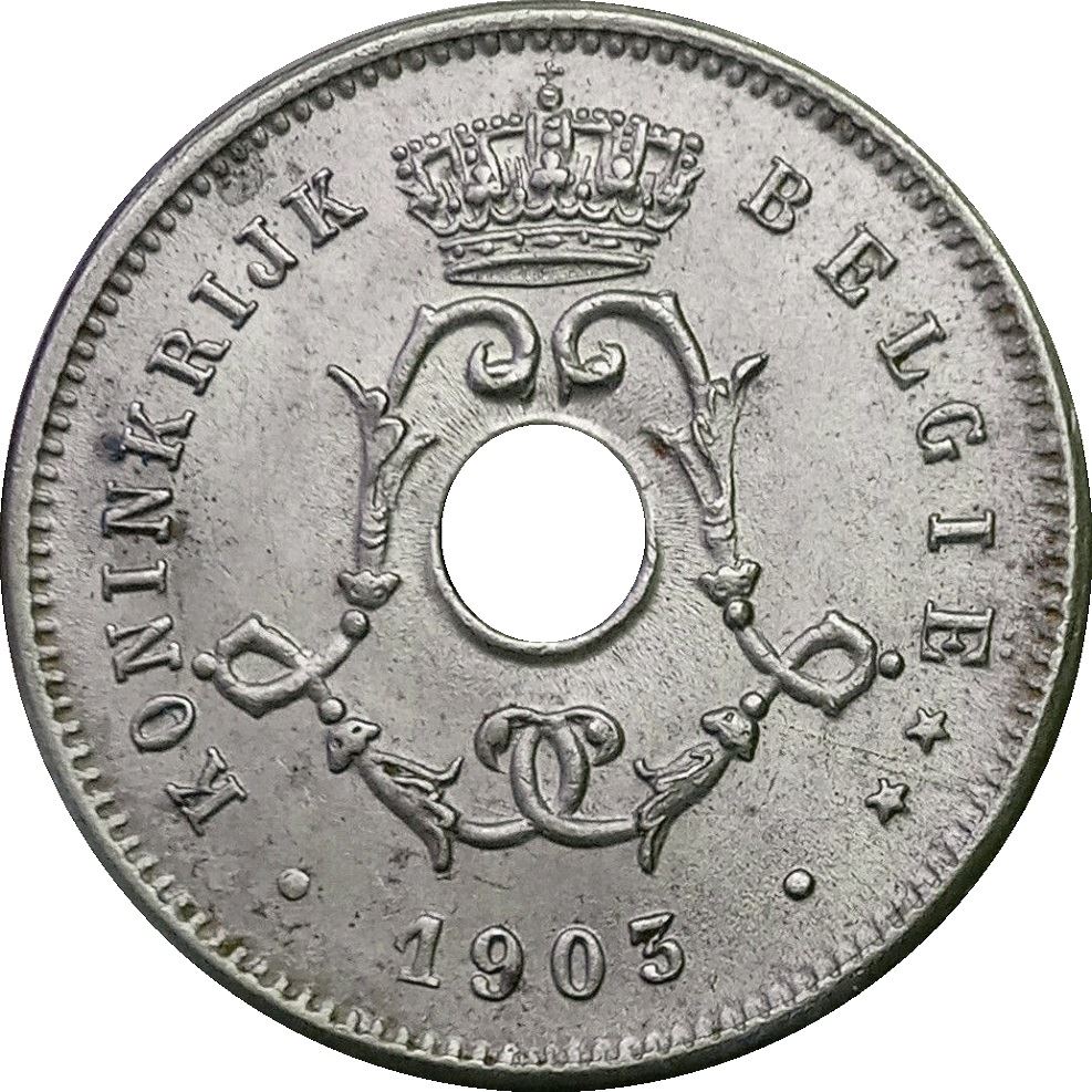 Belgian 5 Centimes Coin | Leopold II Belgie | Olive Branch | Star | KM47 | 1902 - 1903