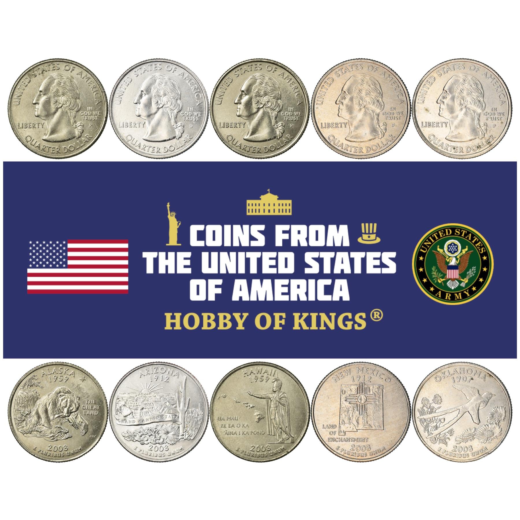 United States | 5 Coin Set | 1/4 Dollar | 2008