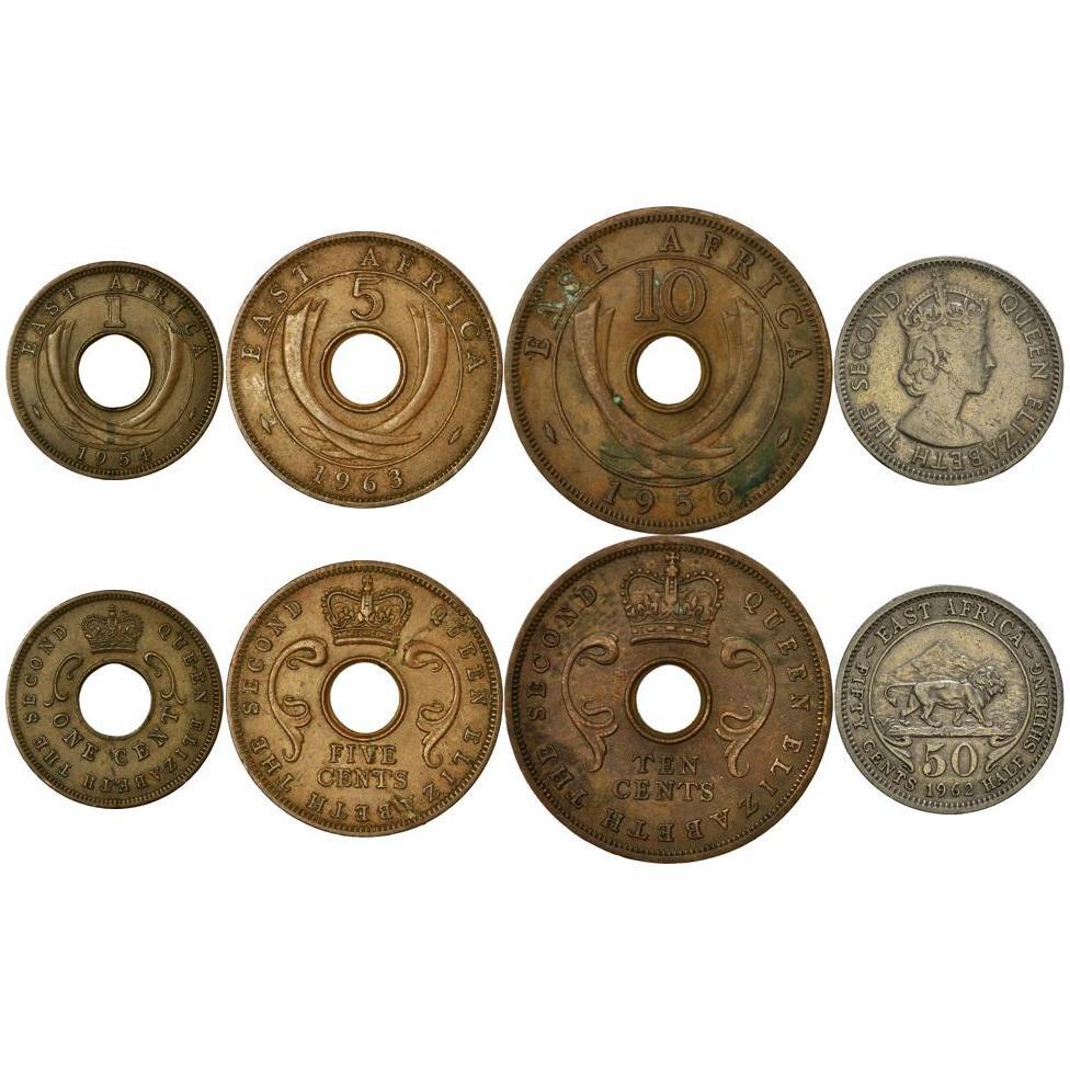 Afrique de l'Est | Ensemble de 4 pièces | 1 Cent 5 10 50 Cents | 1954 - 1964