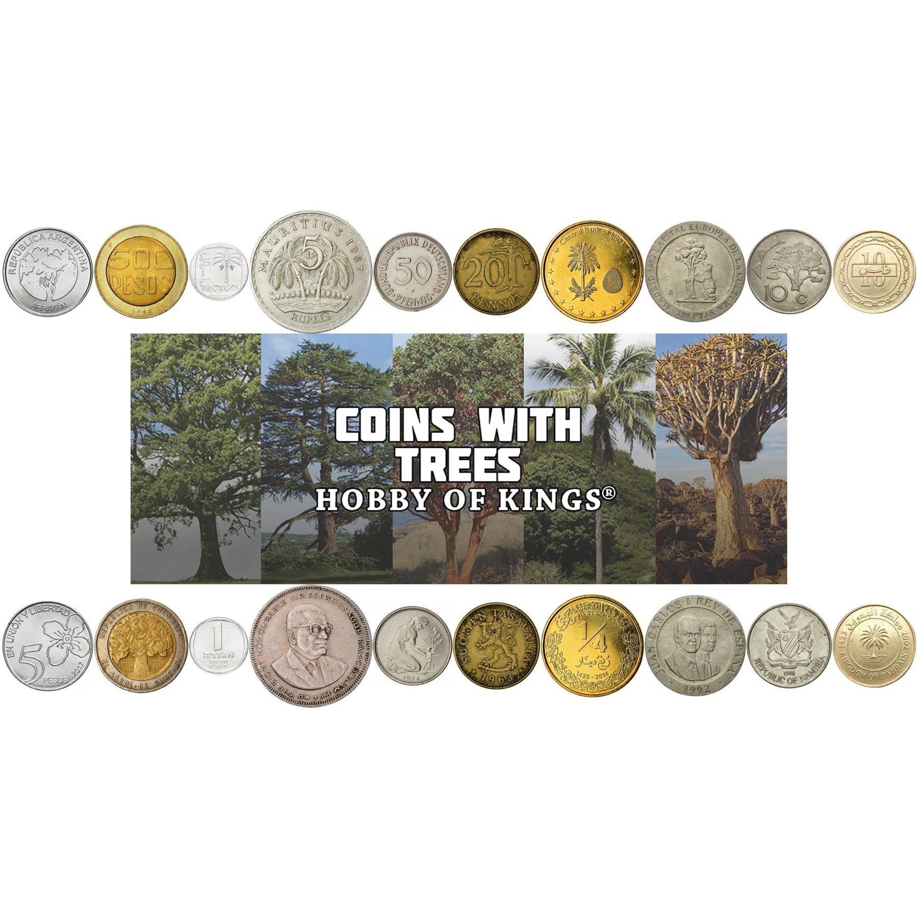 Different Coins With Trees | Palm, Cedar, Mahoe, Pine, Oak, Fig Trees and More