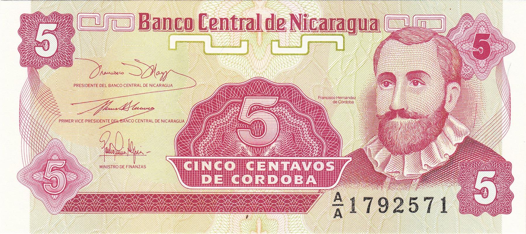 Nicaragua | 5 Centavos Banknote | 1991 - 1992 | Francisco Hernandez de Cordoba | Sacuanjoche