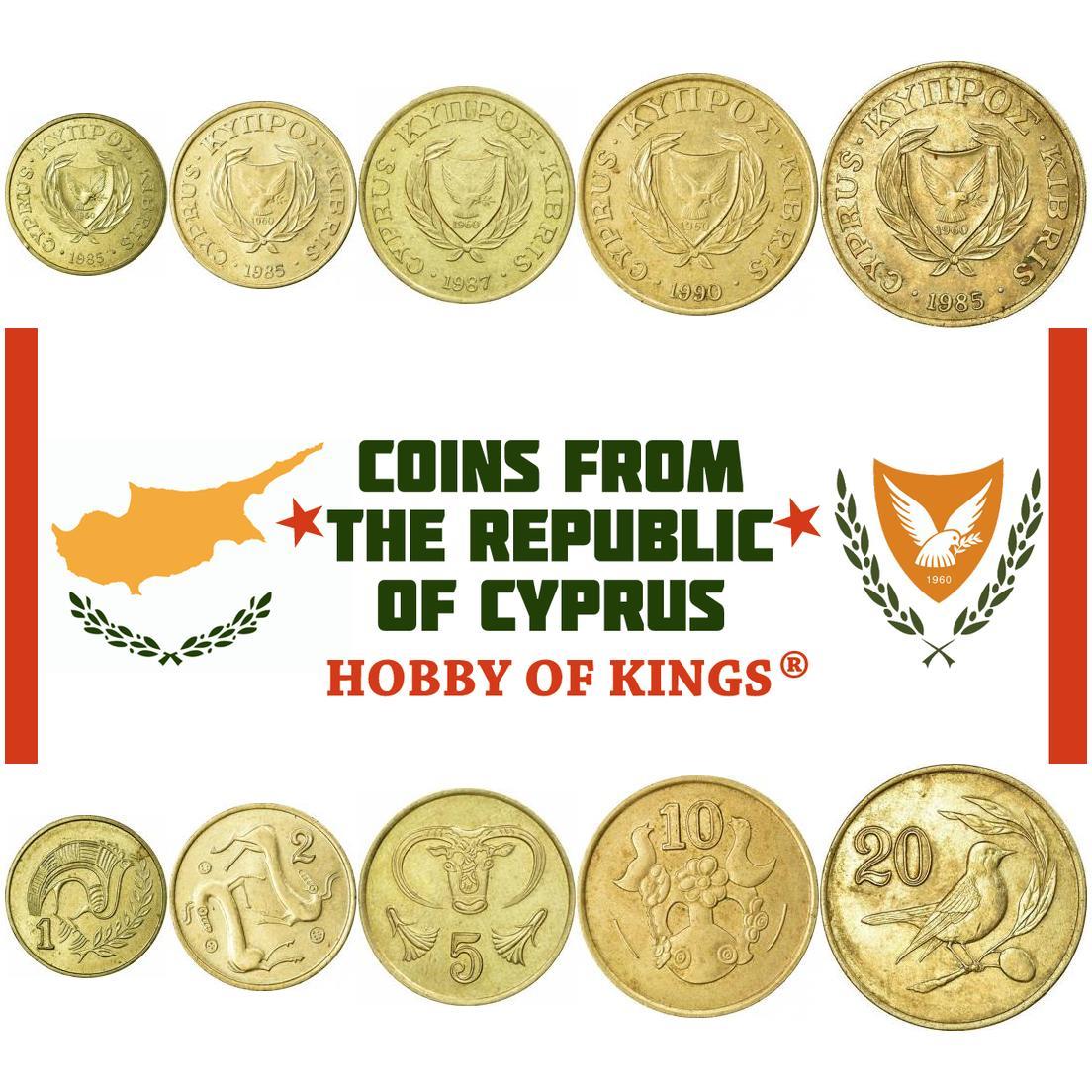 Set 5 Coins Cyprus 1 2 5 10 20 Cents 1985 - 1990