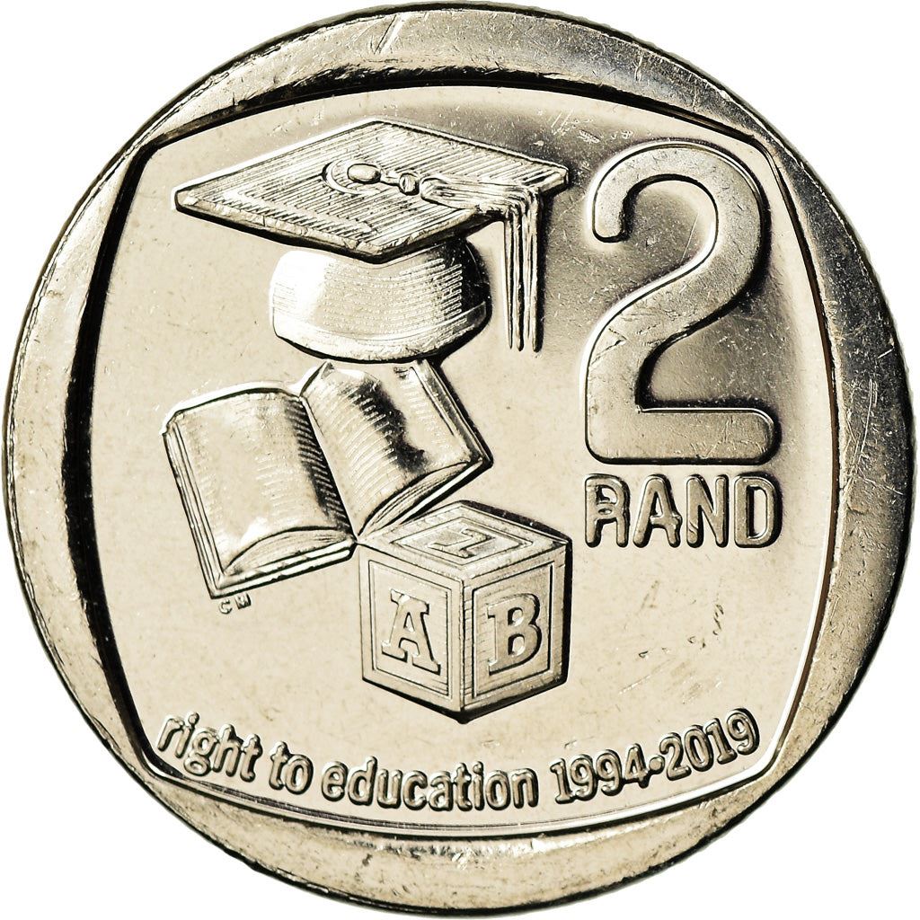 South Africa | 2 Rand Coin | Letter Cube | Open Book | Graduation Cap | Education | Km:698 | 2019