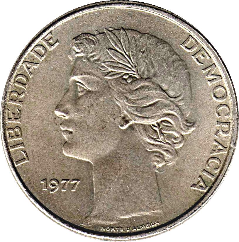 Portugal 25 Escudos Coin | Republica Head | KM607 | 1977 - 1978