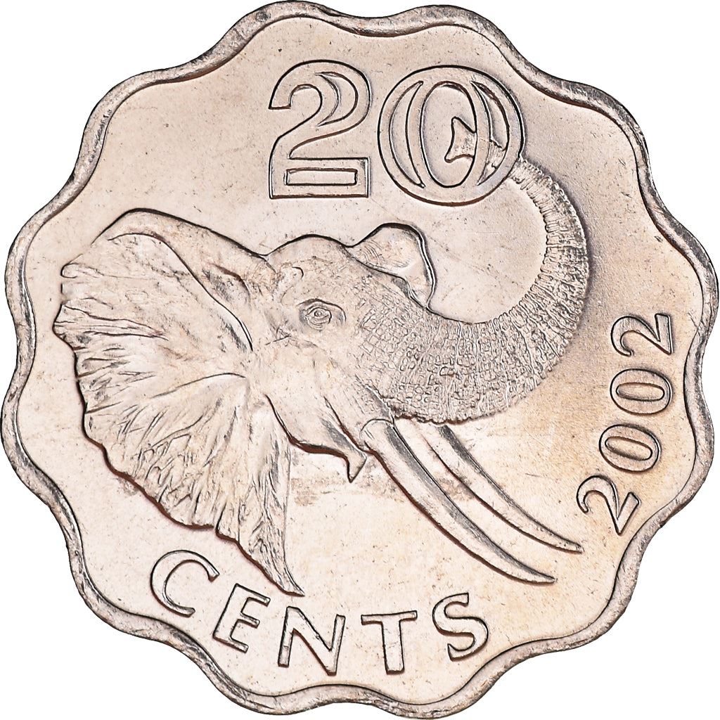 Kingdom of Swaziland | 20 Cents Coin | King Mswati III | Elephant | KM:50.1 | 1996 - 2005