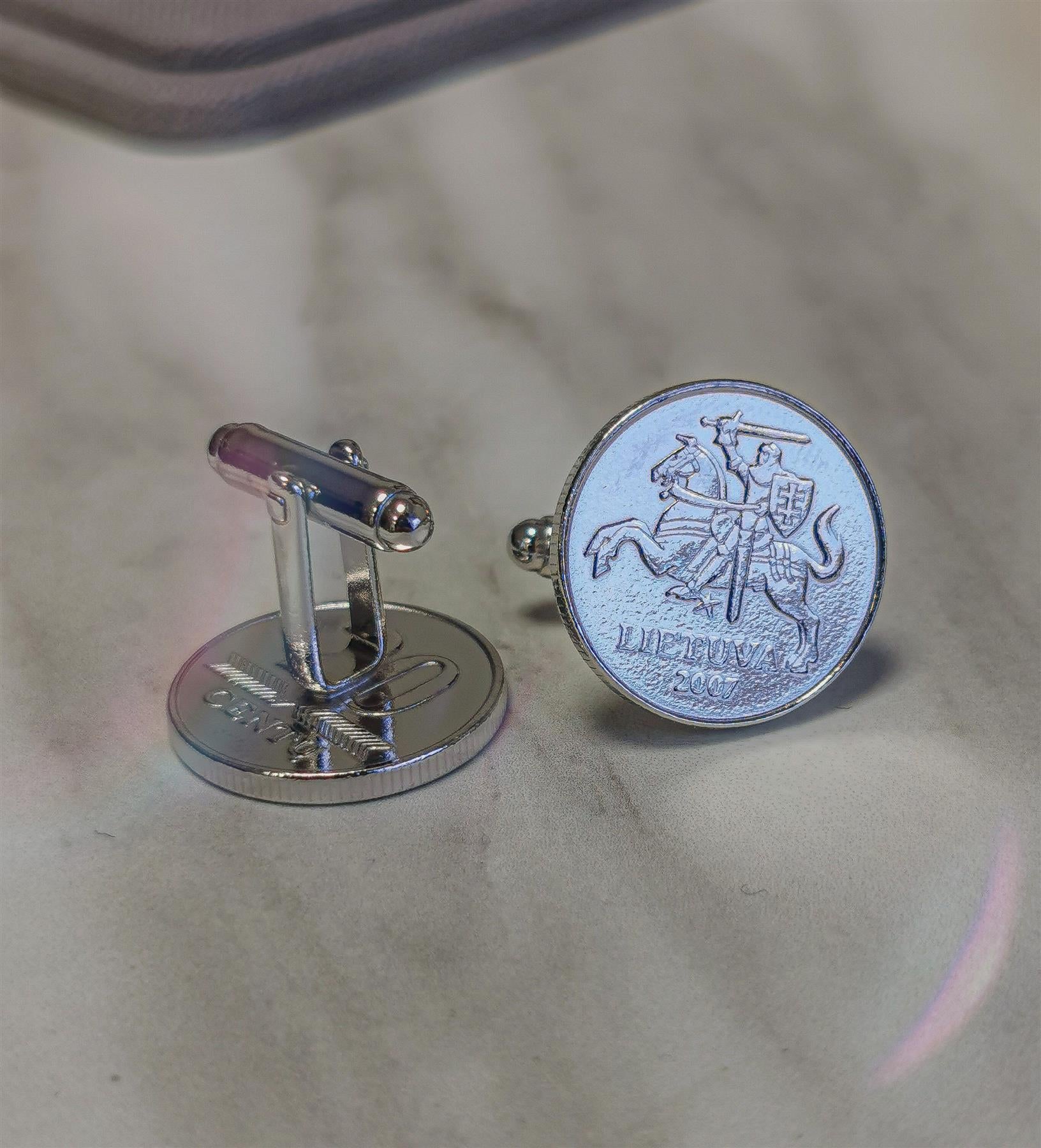 LTU107 | Coin Cufflink | Silver | Rhodium | Lithuania | 20 Cents | 1997 - 2014