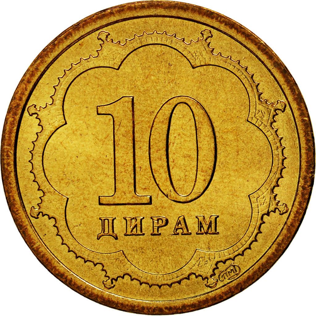 Tajikistan | 10 Diram Coin | Crown | Stars | Small Value | Km:3.1 | 2001