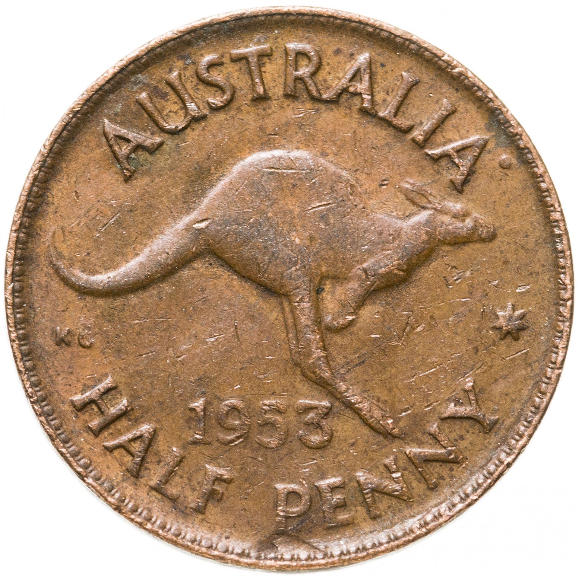 Australia | 1/2 Penny Coin | Kangaroo | KM:49 | 1953 - 1955