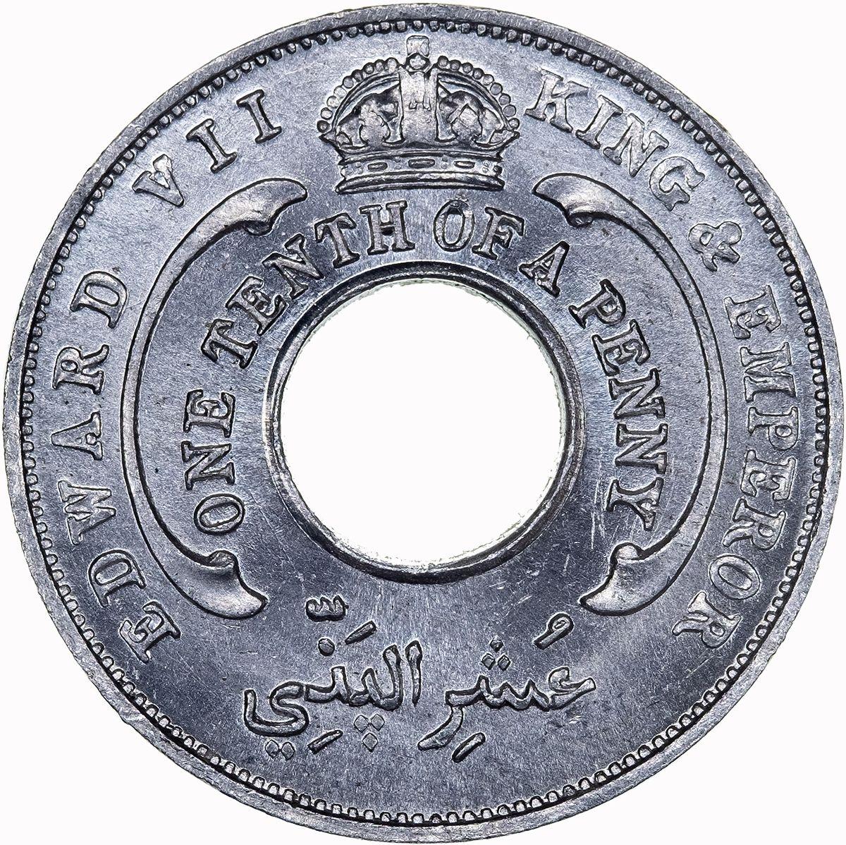 British West Africa | 1/10 Penny Coin | Crown | Hexagram | KM:1 | 1907 - 1908