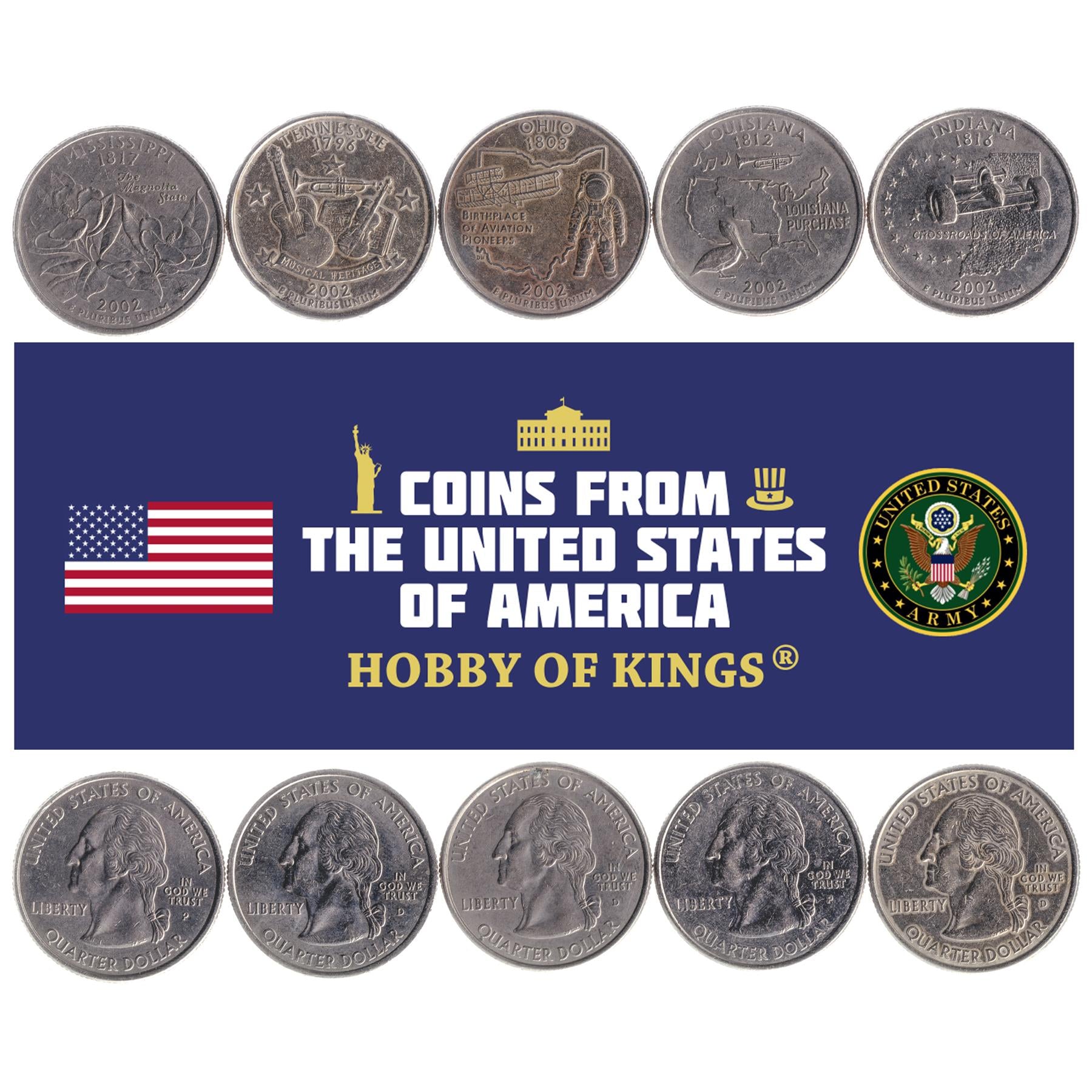 United States | 5 Coin Set | 1/4 Dollar | 2002