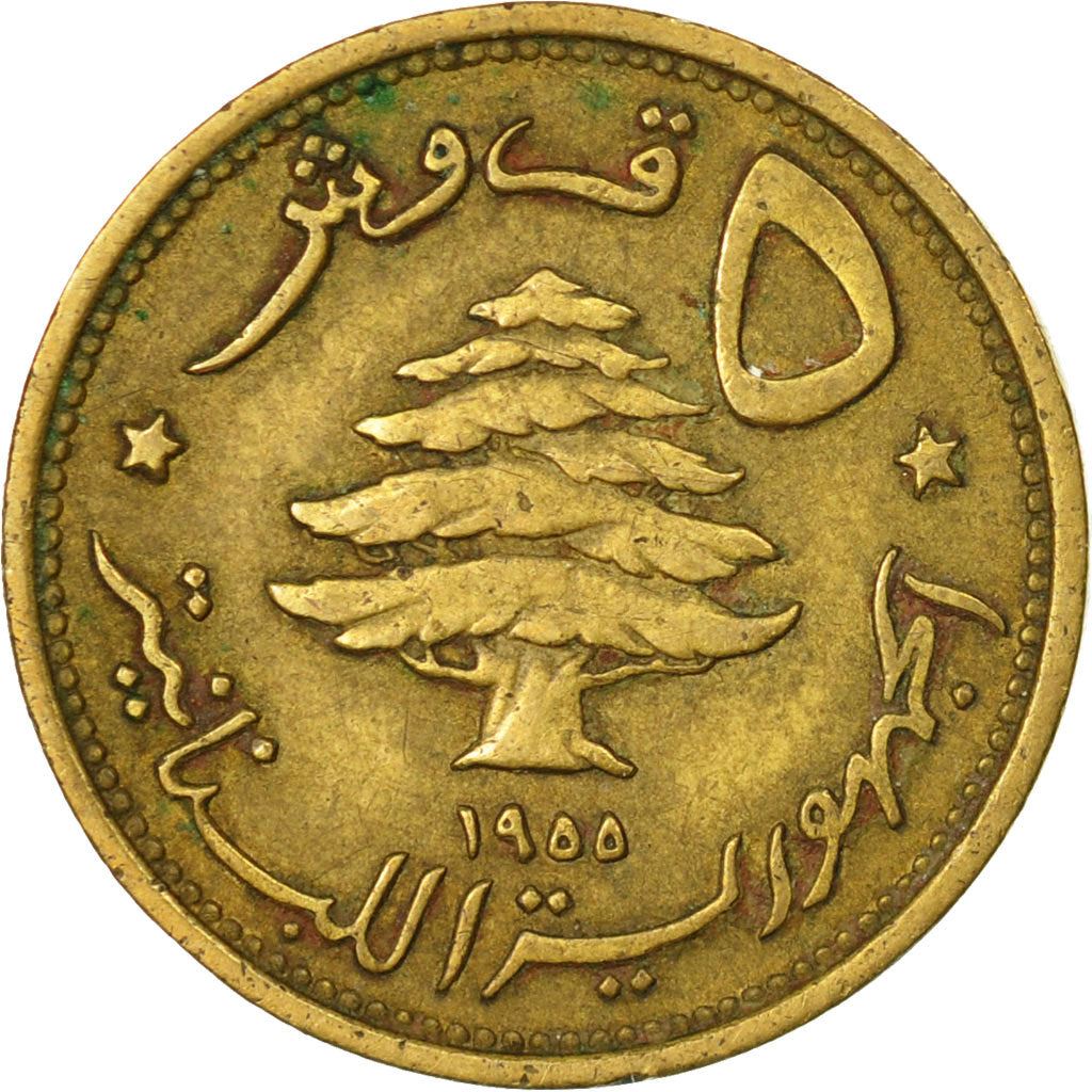 Moneta Liban 5 Qirush | Drzewo Cedrowe | Lew | KM21 | 1955 - 1961