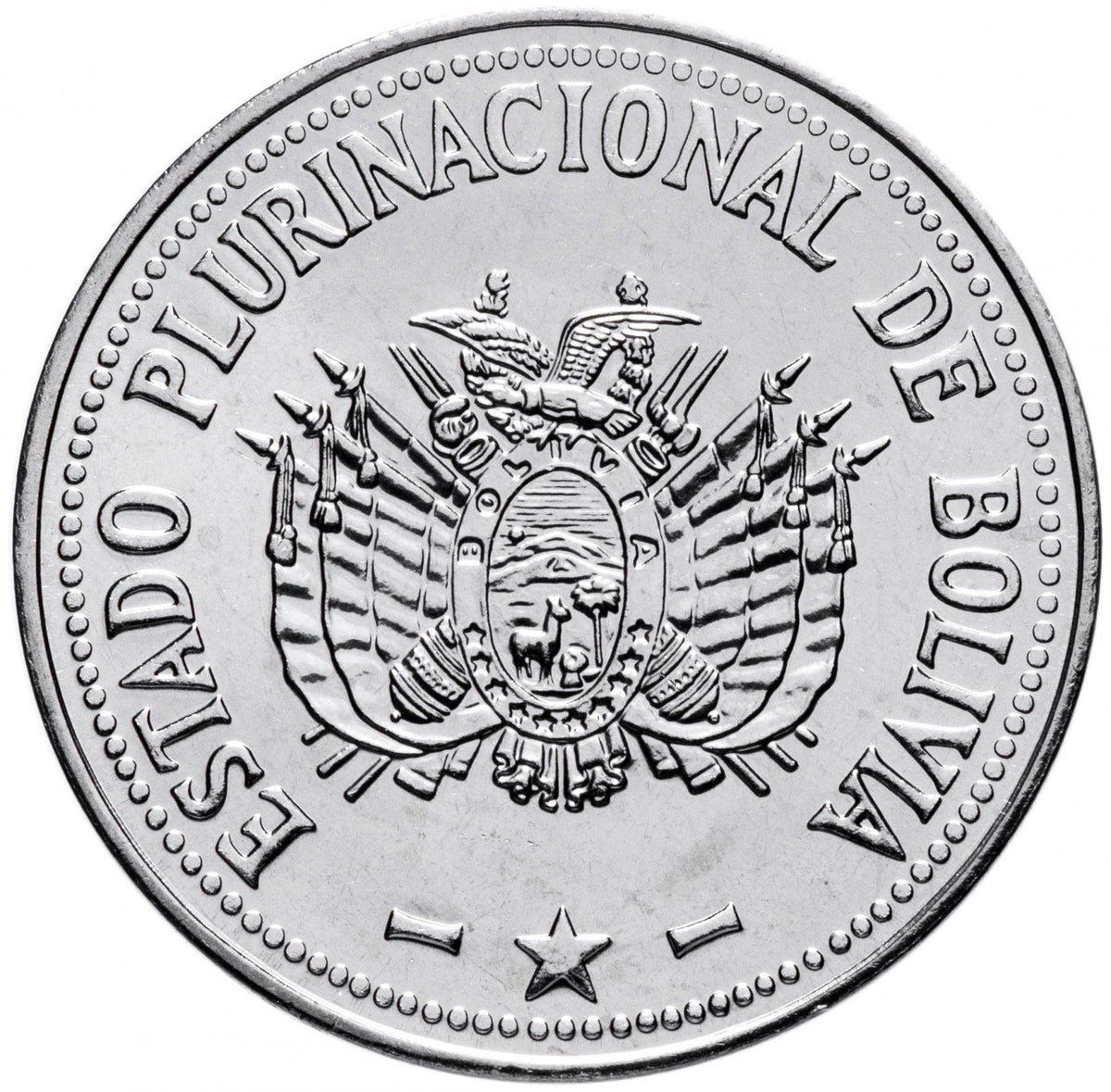 Bolivia | 50 Centavos | Stainless steel | Coat of Arms | KM:216 | 2010-2025