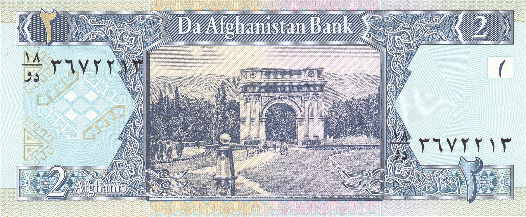 Afghanistan | 2 Afghanis Banknote | 2002 - 2004 | Arch of Victory | Paghman Gardens