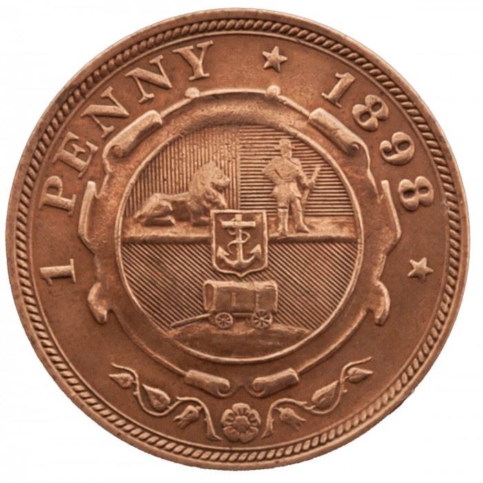 South African Republic | 1 Penny Coin | Lion | Marksman | Anchor | Wagon | Johannes Paulus Kruger | Km:2 | 1892 - 1898