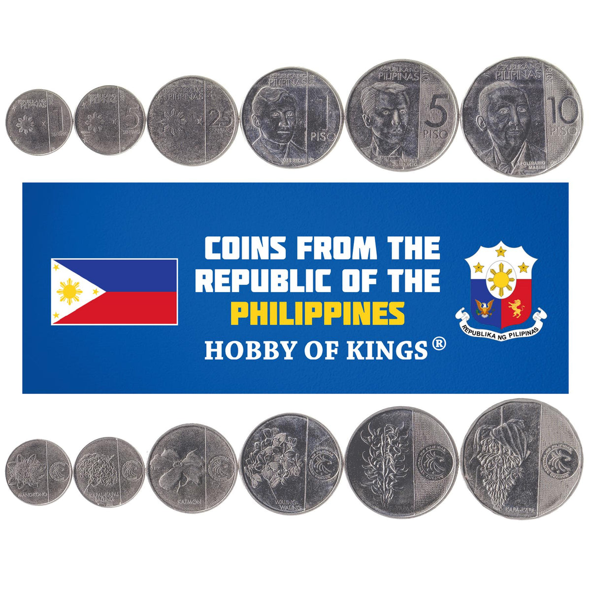 Philippines | 6 Coin Set | 1 25 Sentimo 5 Sentimos 1 5 10 Piso | 2017 - 2019