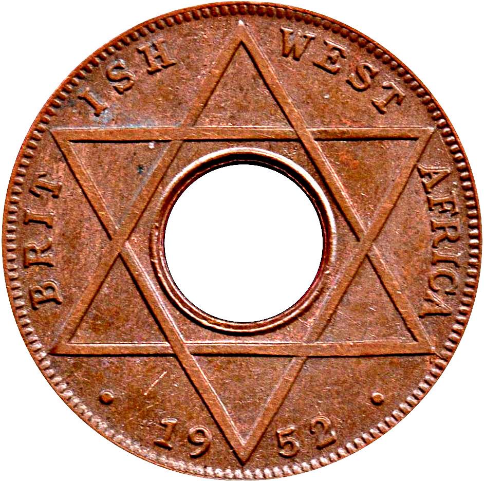 British West Africa | 1/10 Penny Coin | Crown | Hexagram | KM:26a | 1952