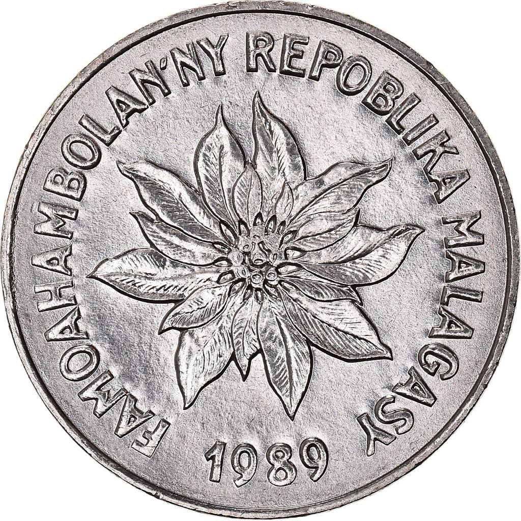 Madagascar | 5 Francs / 1 Ariary Coin | Zebu | Flower | Km:10 | 1966 - 1989