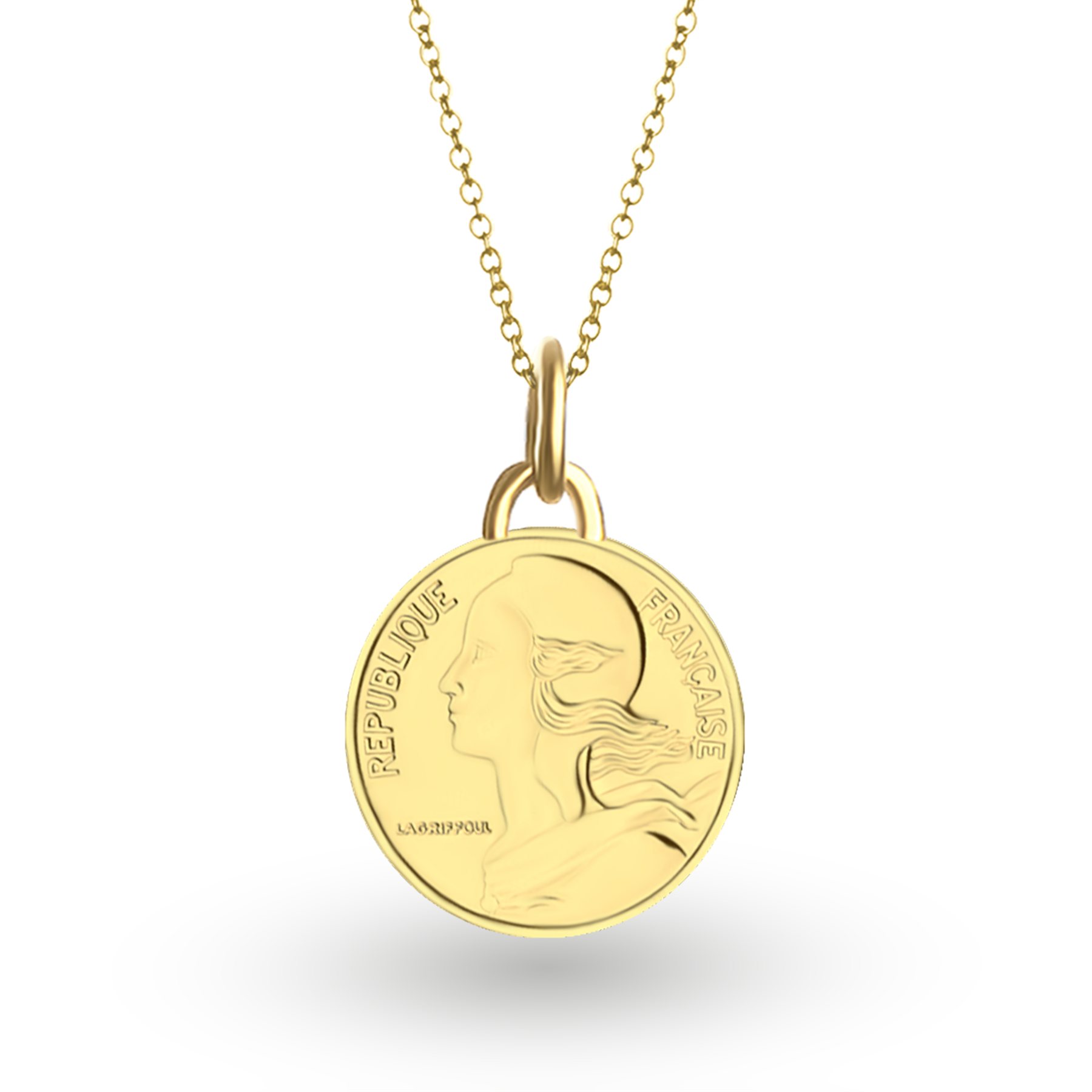 French Coin Necklace | Medallion Pendant Jewelry | 18K Gold Plated 5 Centimes | 1966 - 2001
