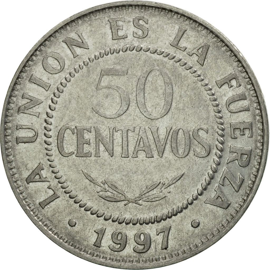 Bolivia | 50 Centavos Coin | Stainless steel | Coat of Arms | KM:204 | 1987-2008