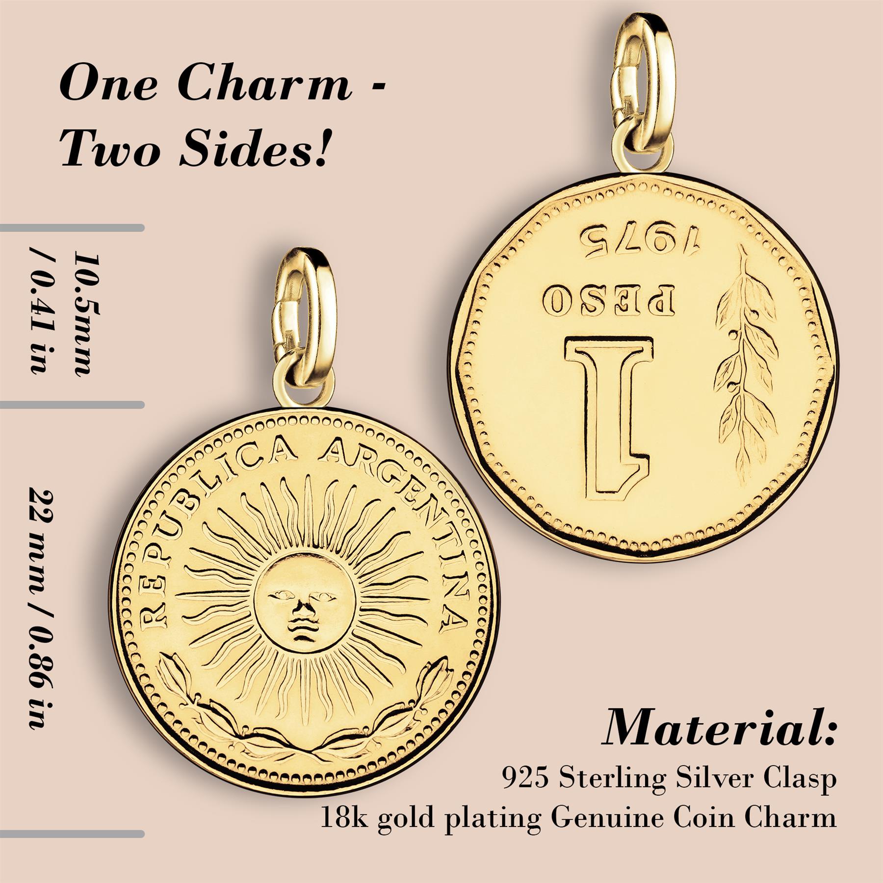 Argentinian 1 Peso Coin Charm | 925 Sterling Silver 18K Gold Plated | 1992 - 2009