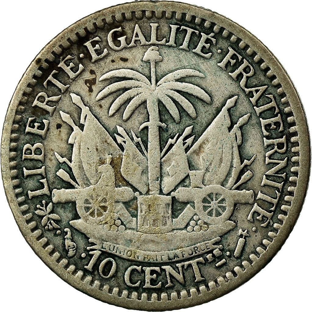 Haiti | 10 Centimes Coin | Libertine | Palm Tree | Cannon | Km:44 | 1881 - 1894