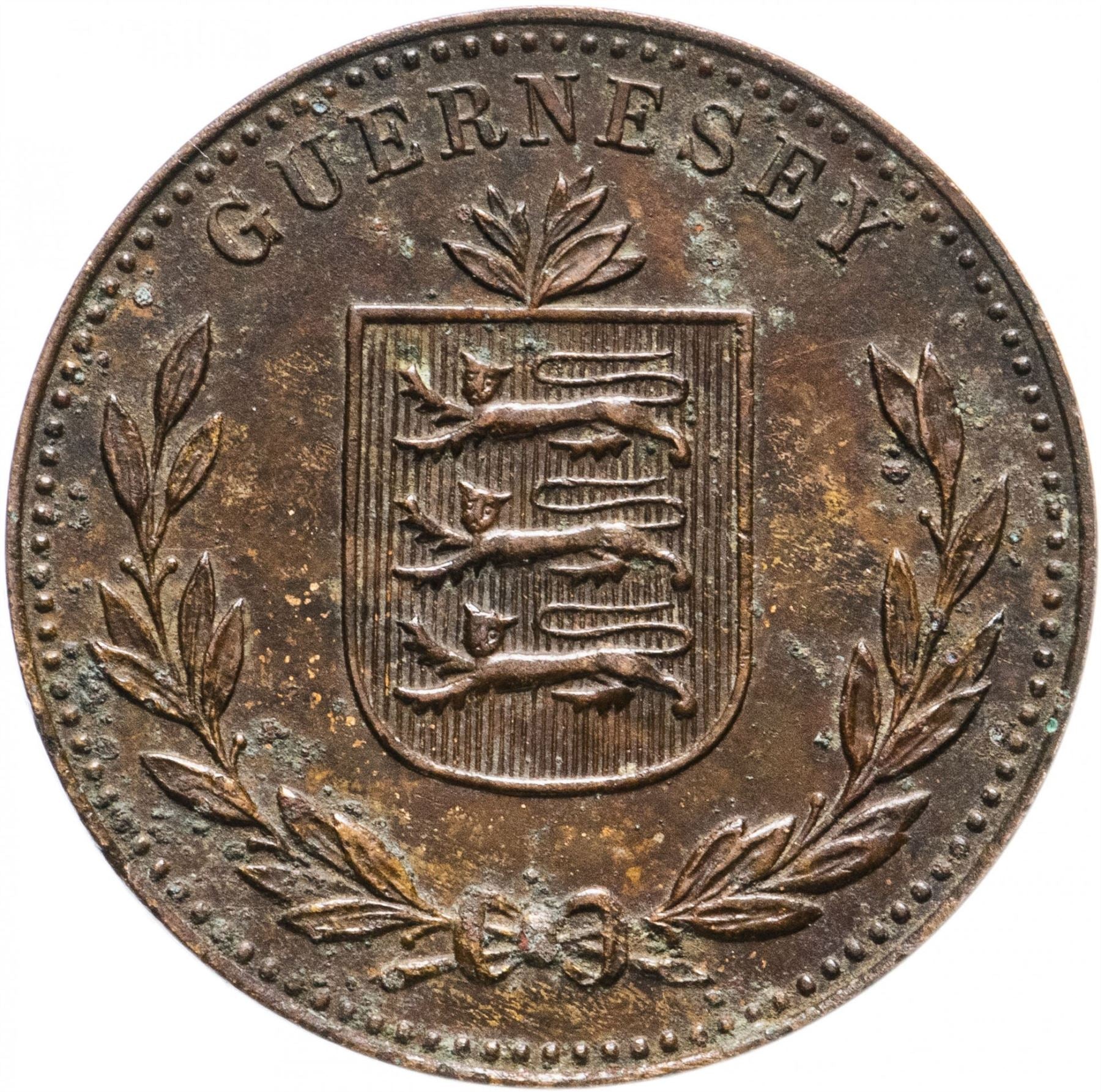 Guernsey 8 dvigubų monetų | Herbų skydas | KM14 | 1914 - 1949