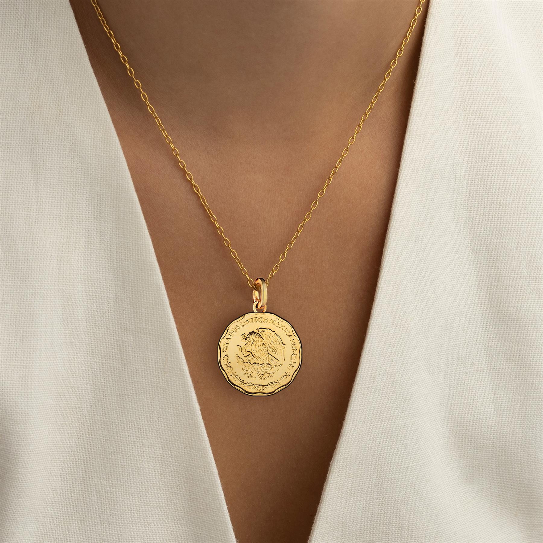 Mexican 50 Centavos Coin Charm | 925 Sterling Silver 18K Gold Plated | 1992 - 2009