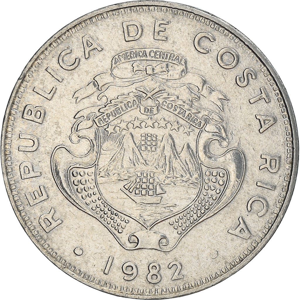 Costa Rica 50 Centimos Coin | Stars | Volcno | Ship | Sun | KM209.1 | 1982 - 1990