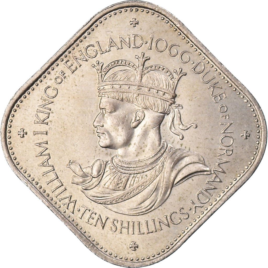 Guernsey 10 Shillings Coin | Queen Elizabeth II | King William I | KM19 | 1966