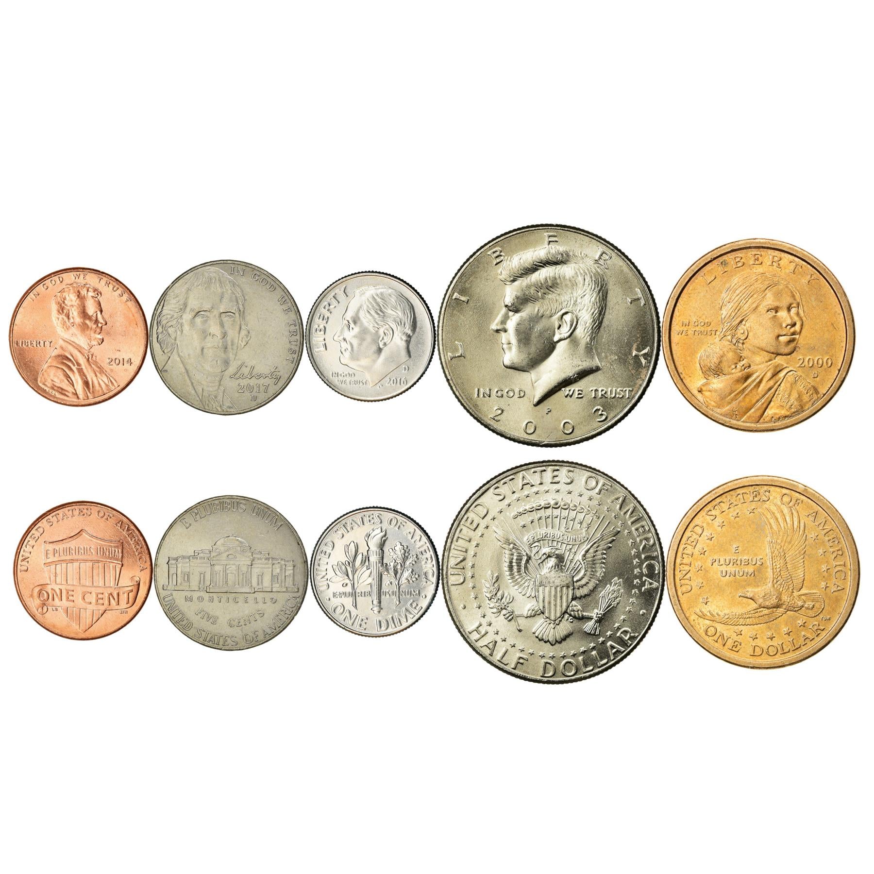 United States | 5 Coin Set | 1 Cent 5 Cents 1 Dime 1/2 1 Dollar | 2000 - 2025
