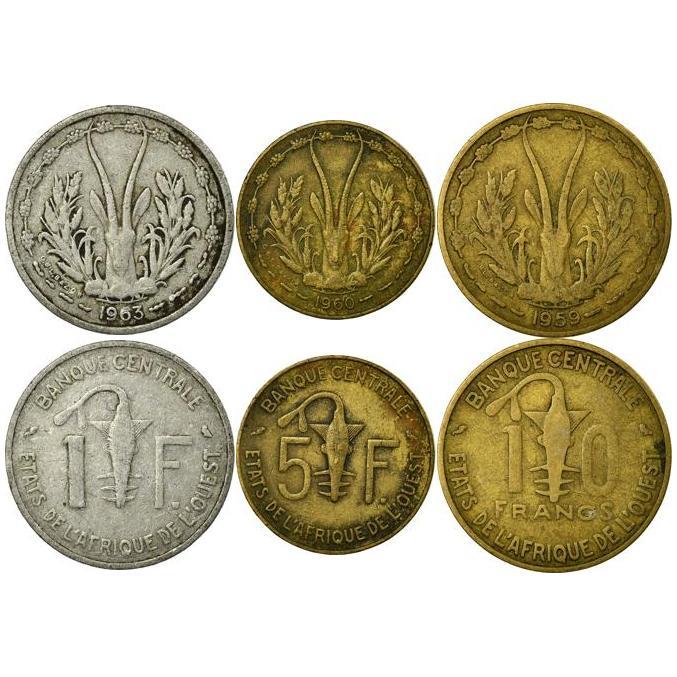 Western African States | 3 Coin Set | 1 5 10 Francs CFA | 1959 - 1975