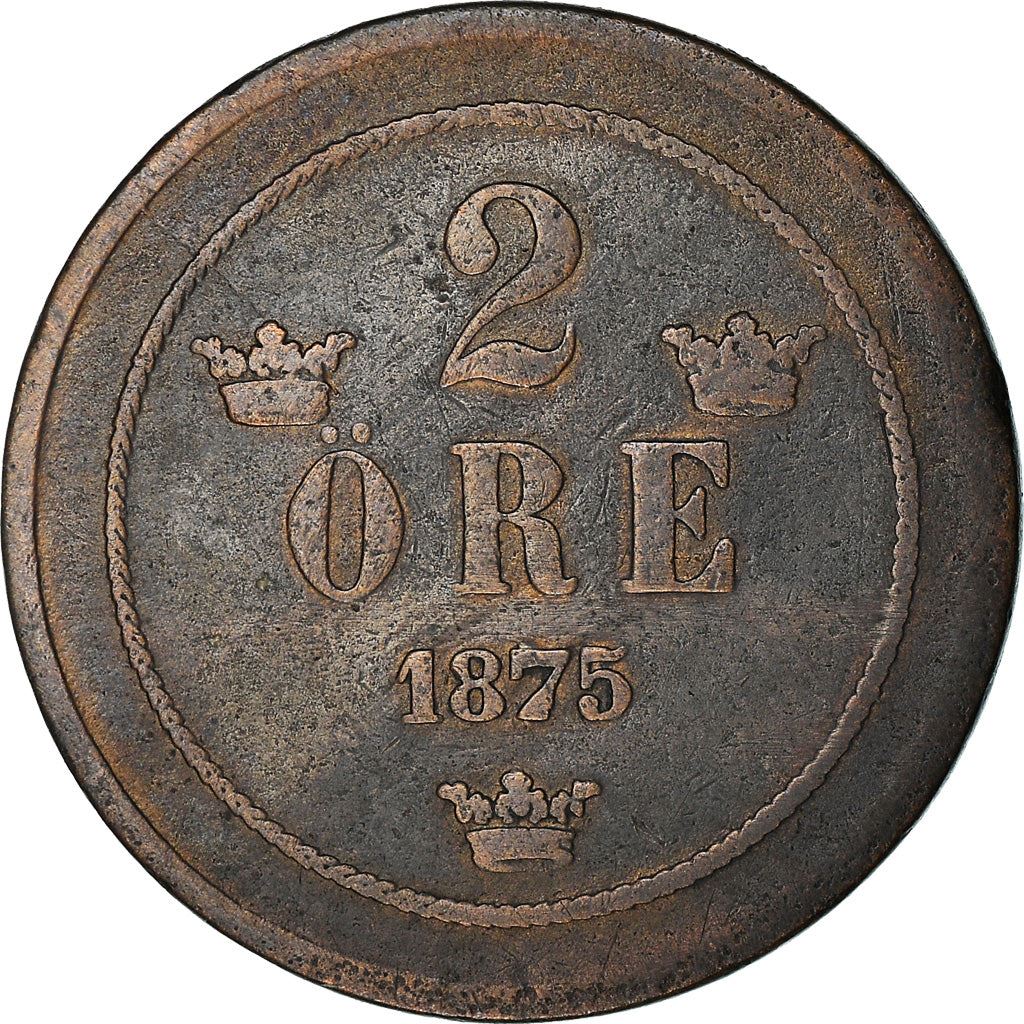 Sweden | Swedish 2 Ore Coin | King Oscar II | Crown | KM735 | 1874 - 1878