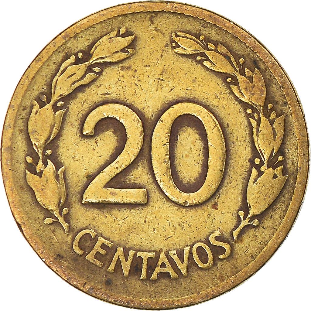 Ecuador | 20 centavos-mønt | Messing | Krans | KM:77.1a | 1942-1944