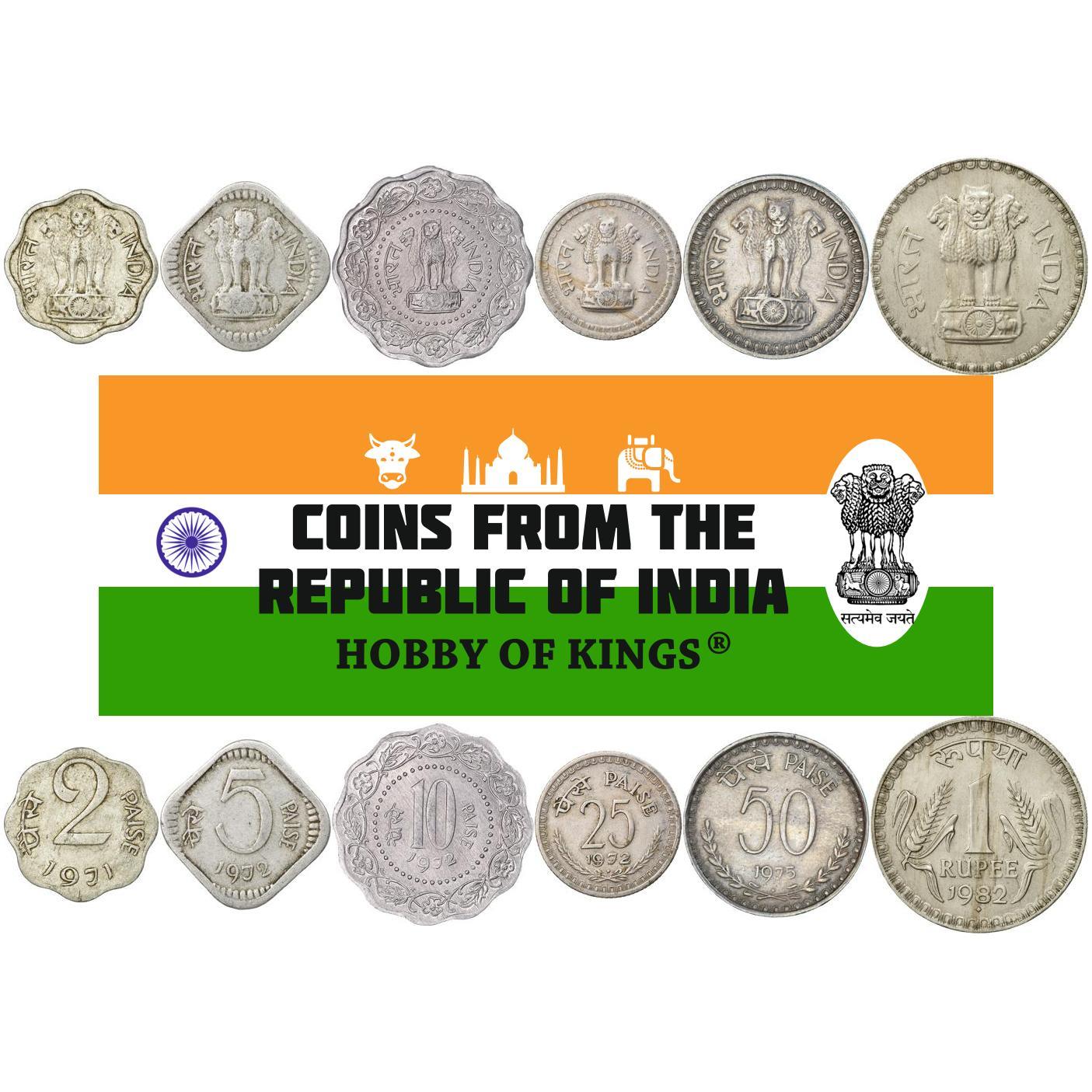 India Coin Set 10 25 50 Paise Rupee 1971 1984 - Main Image