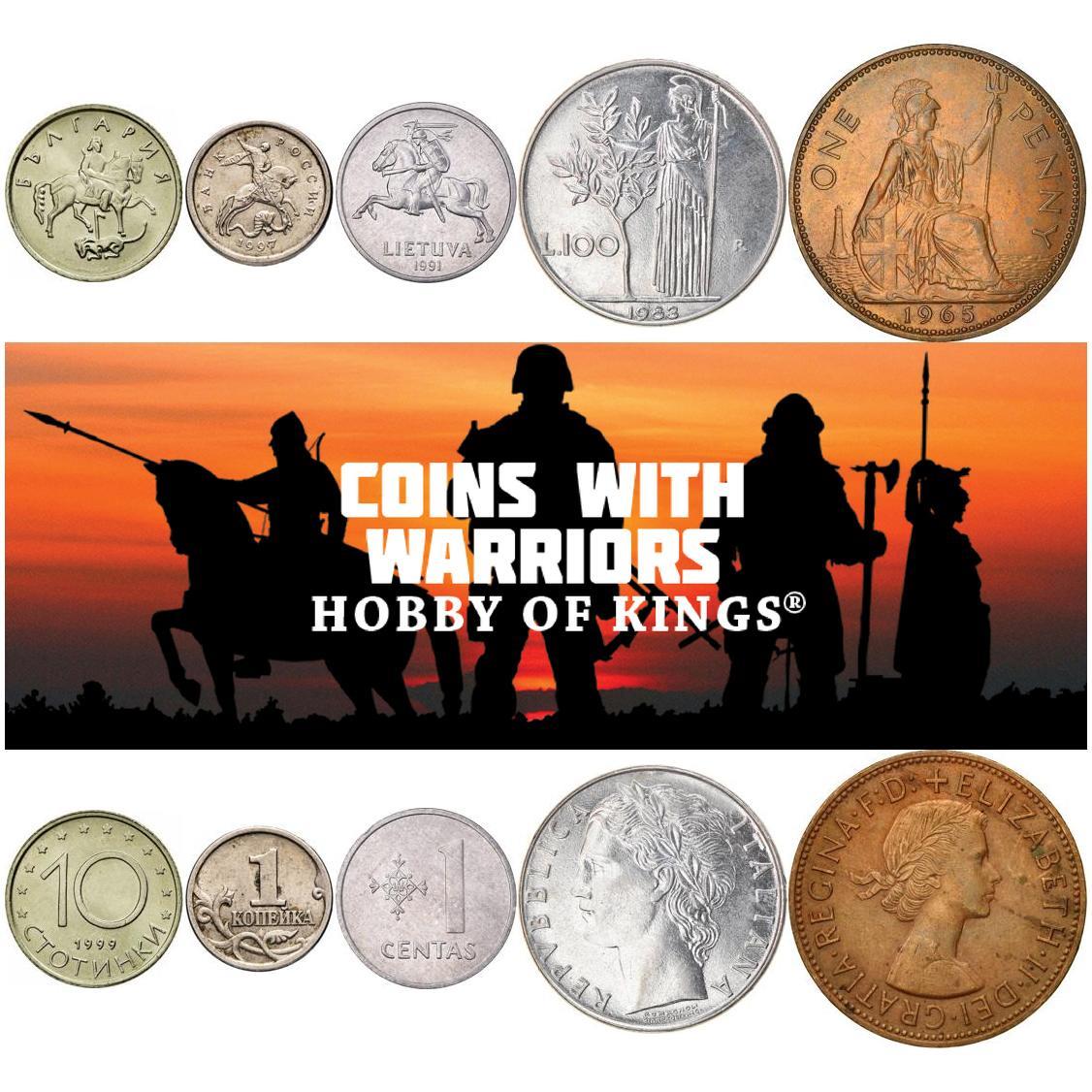 Warrior Coin Collection - Coins with Armed Cavalry, Soldiers, Fighters, Heroes, Deities - Warrior Figures Depicted