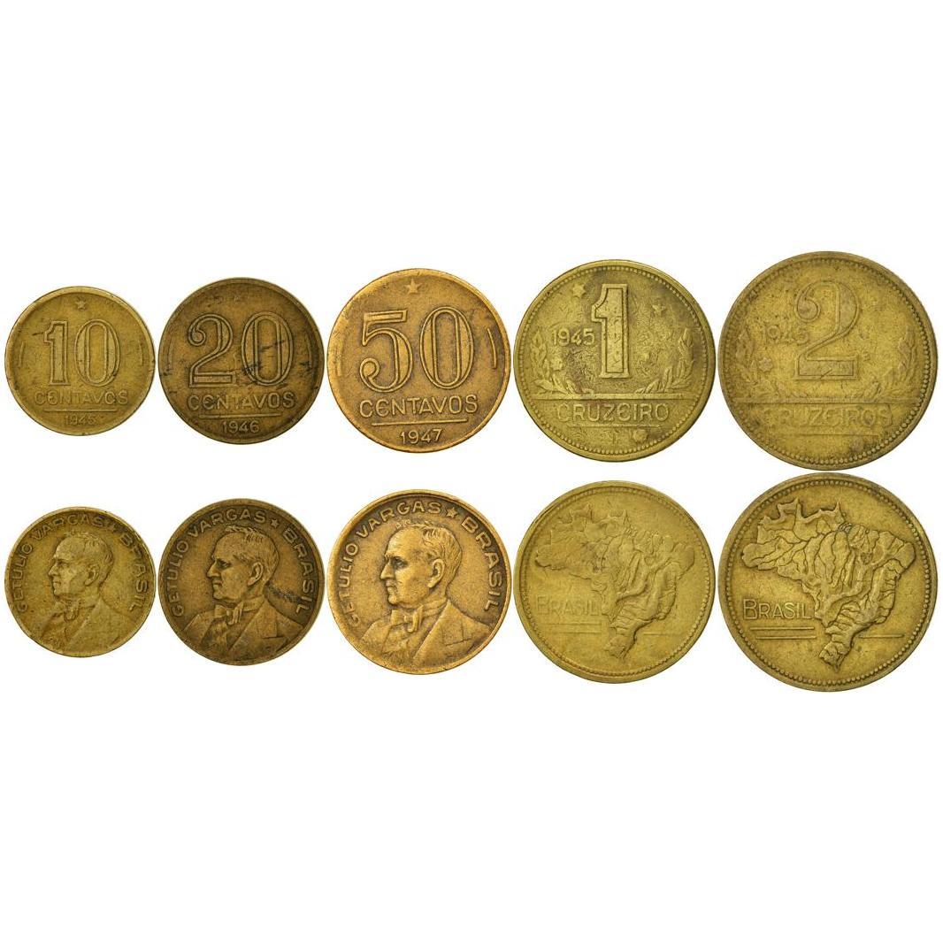 البرازيل | مجموعة 5 عملات | 10 20 50 سنتافوس 1 كروزيرو 2 كروزيروس | 1942 - 1956