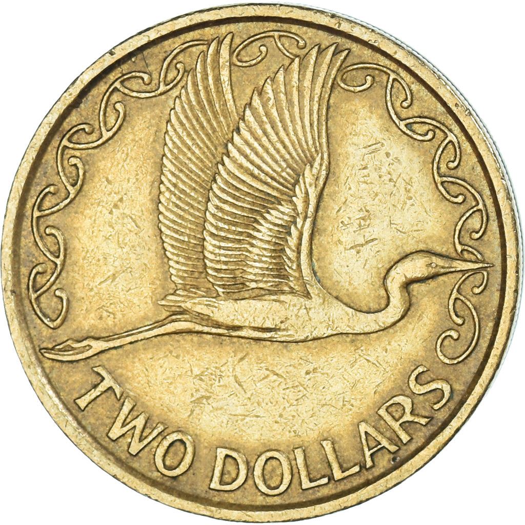 New Zealand | 2 Dollars Coin | Elizabeth II | White Heron | Kotuku | Km:79 | 1990 - 1998