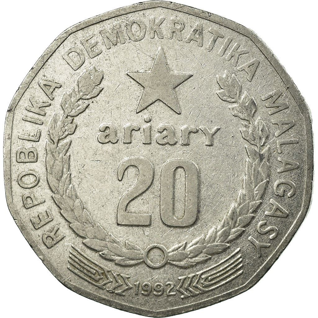 Madagascar | 20 Ariary Coin | Star | Tractor | Farmer | Km:19 | 1992