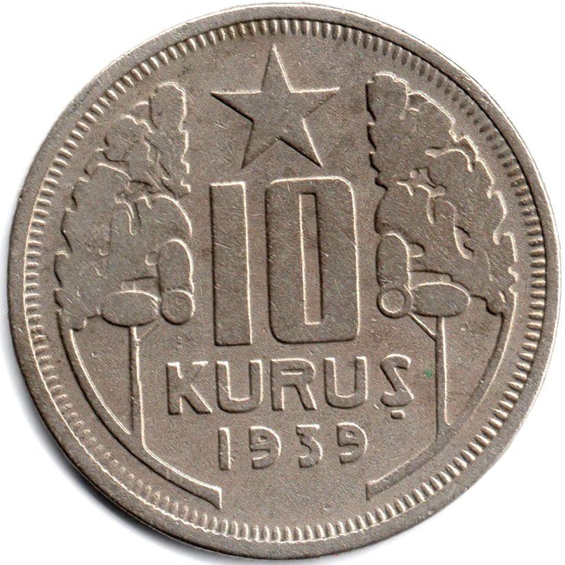 Turkey | Turkish 10 Kurus Coin | Istanbul | Moon Star | KM863 | 1935 - 1940