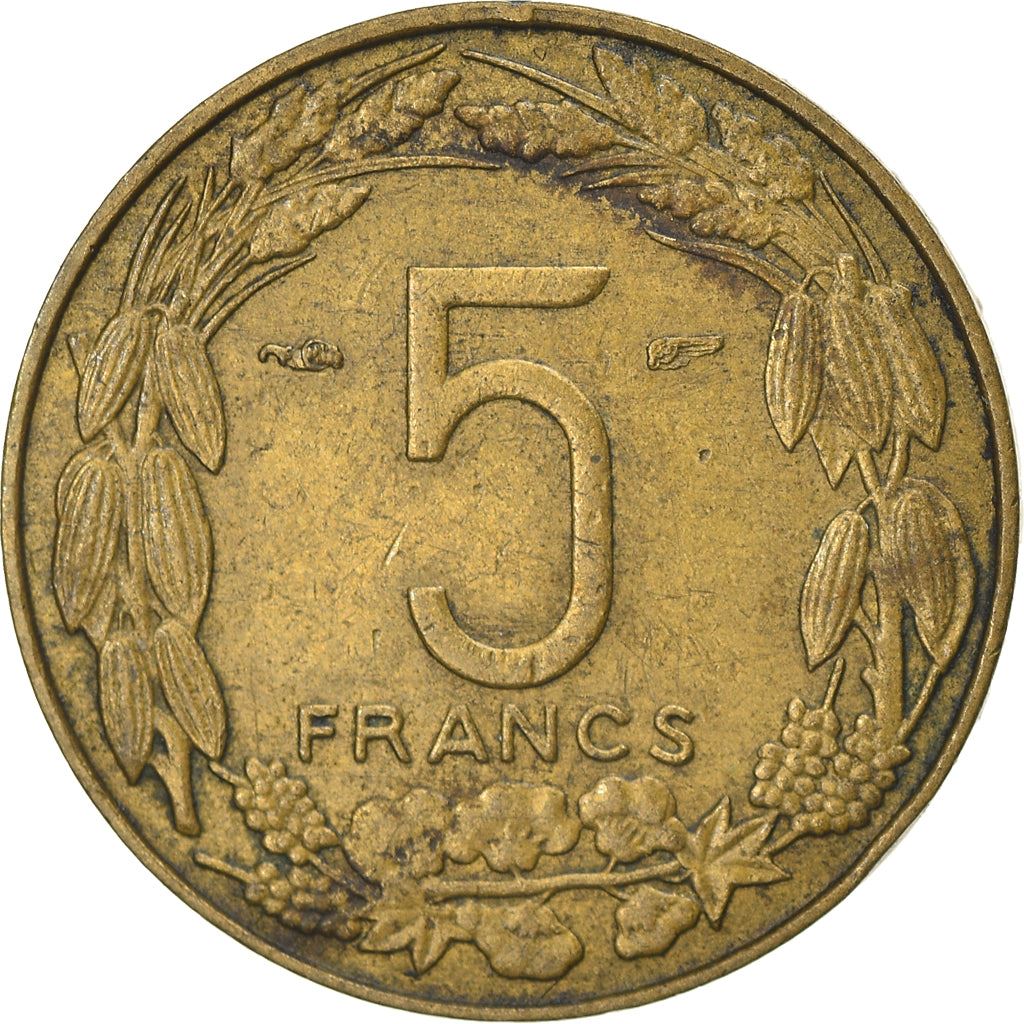 French Equatorial Africa | 5 Francs Coin | Antelope | Crops | Wreath | Km:10 | 1958