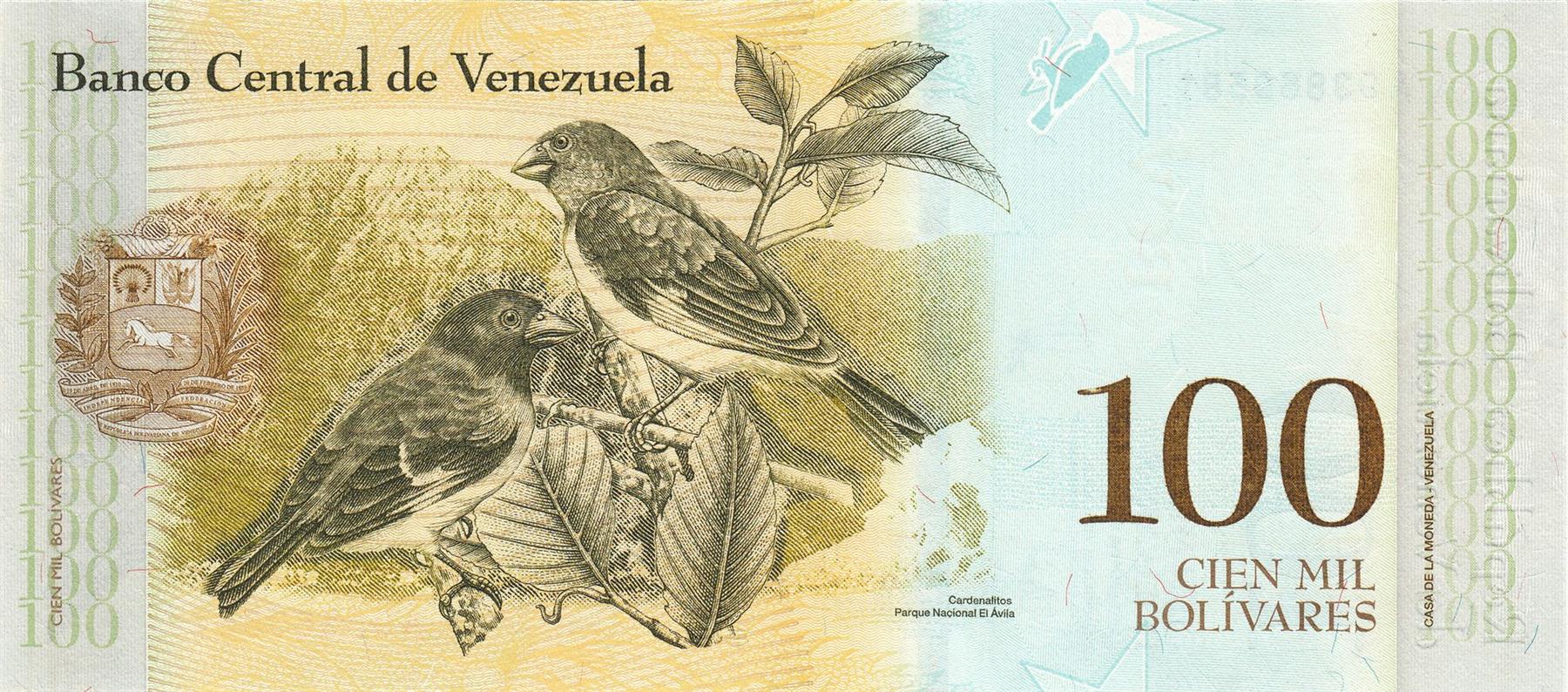 Venezuela | 100 000 Bolivares Banknote | 2017 | 0.44 | Simon Bolivar | Cardenalito | "El Ávila" National Park