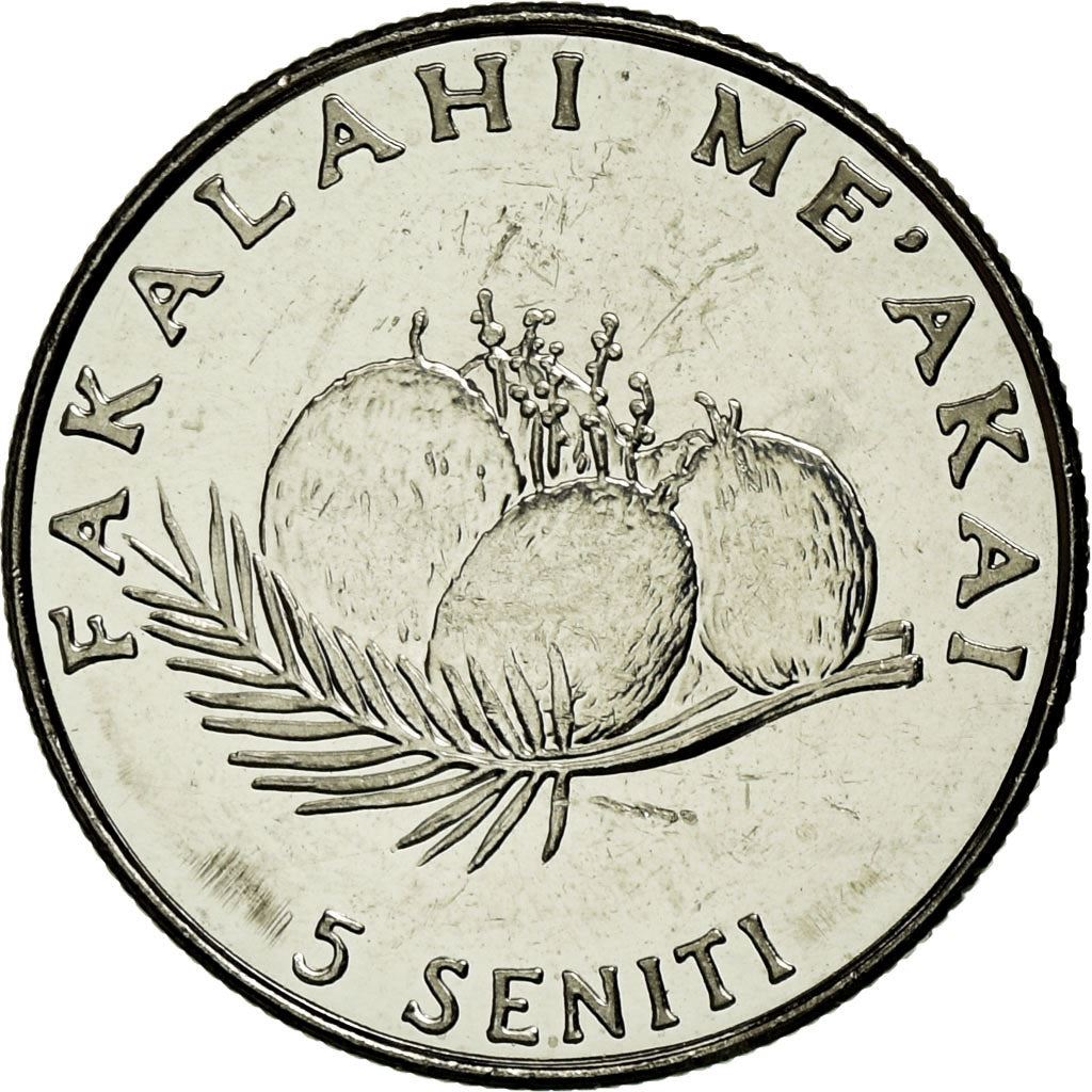 Tonga | 5 Seniti Münze | Henne | Huhn | Kokosnuss | FAO | Km:68A | 2002 - 2005