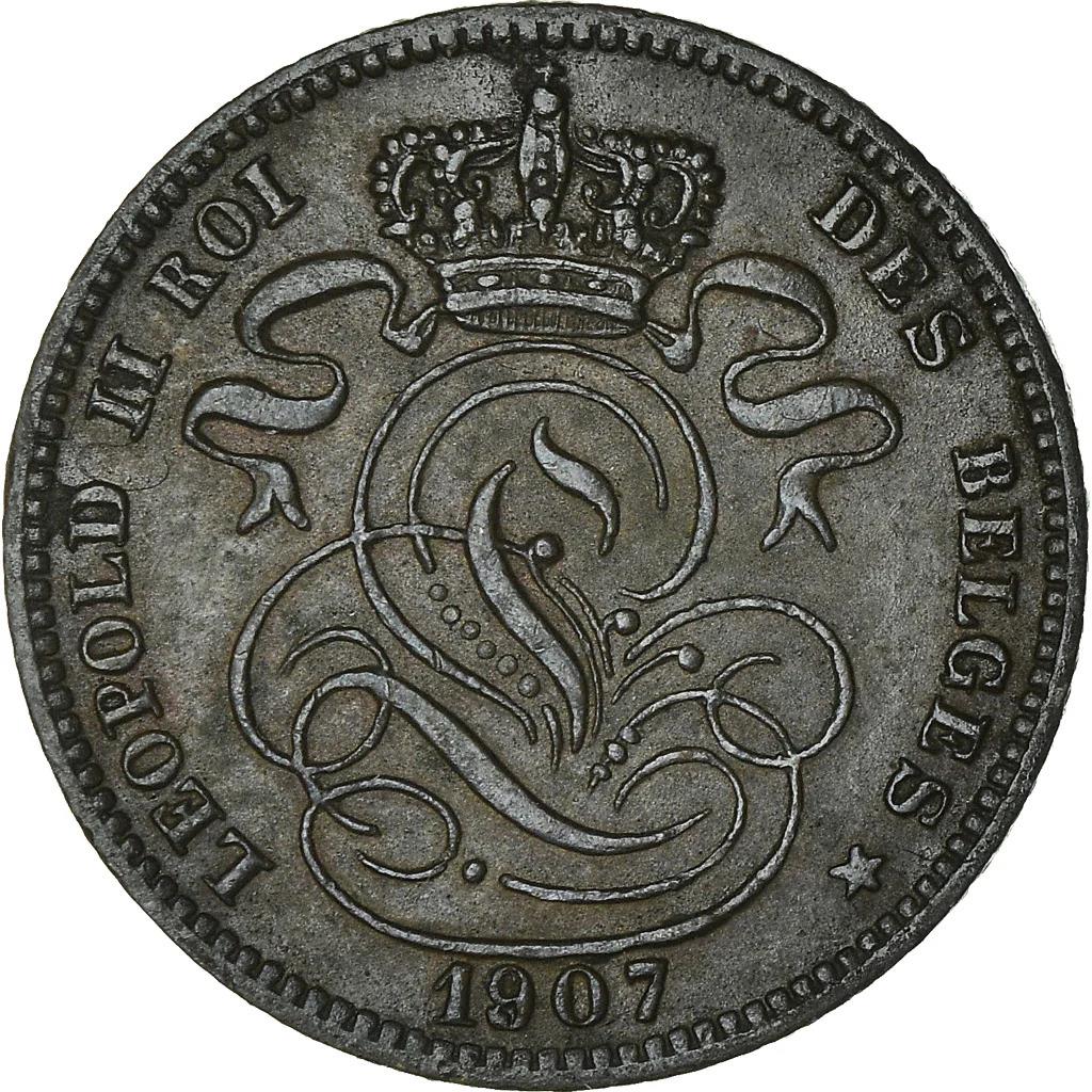 Belgian 1 Centime Coin | Leopold II Belgique | Lion | Constitution | KM33 | 1869 - 1907