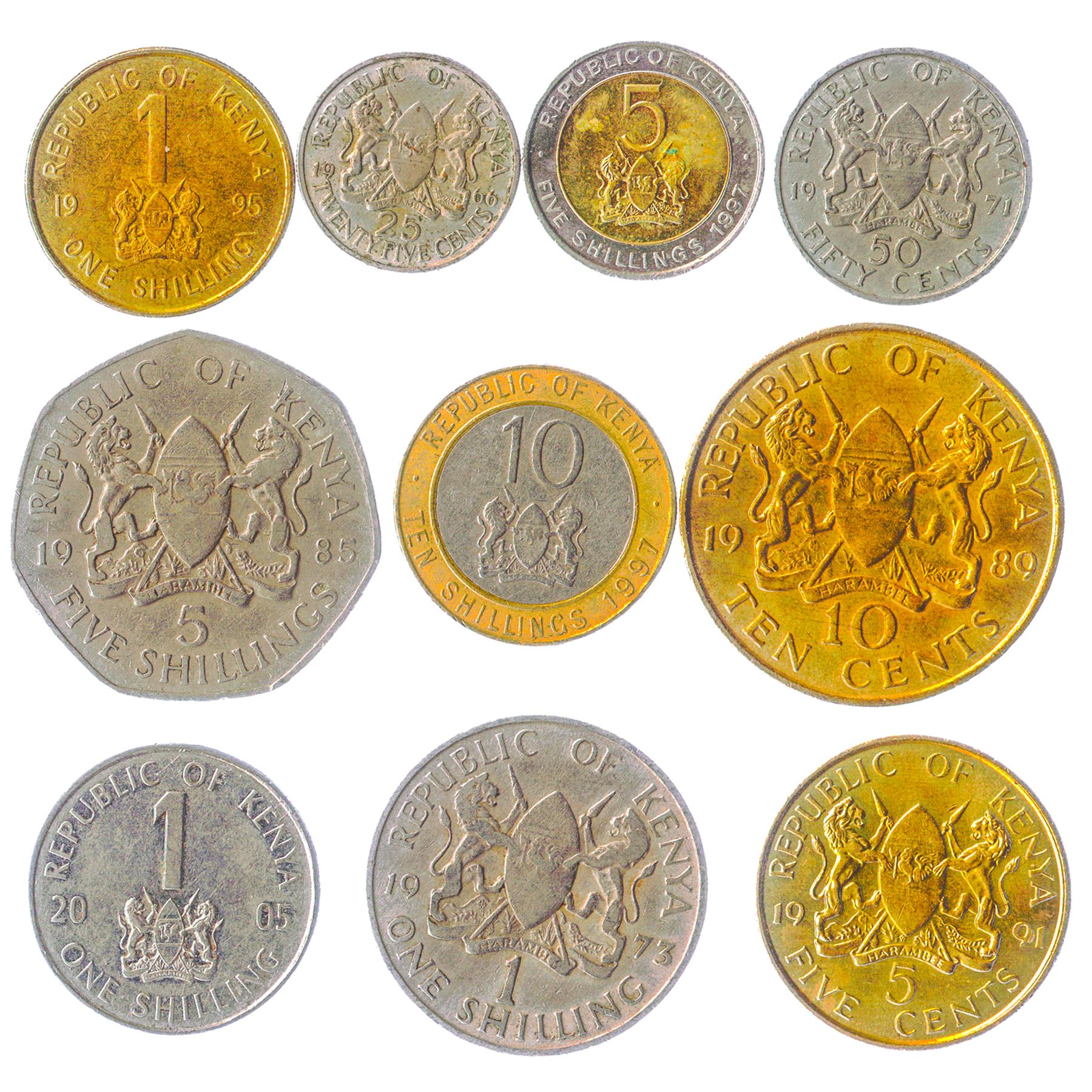 Kenya 10 Mixed Coins 5 Shillings | 1966 - 2018
