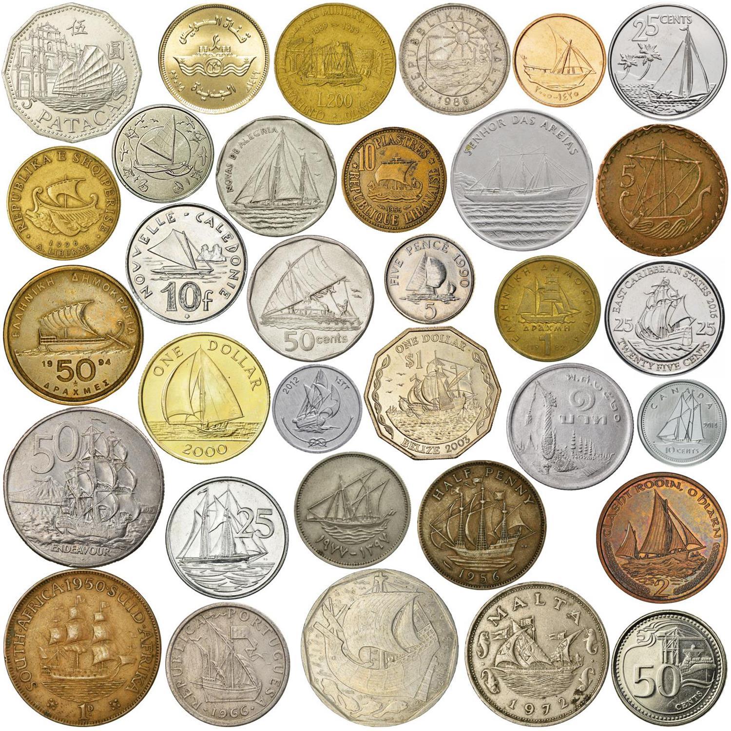 Mixed Coins with Ships | Galleons | Triremes | Caravels | Frigate | Cogs | Carracks