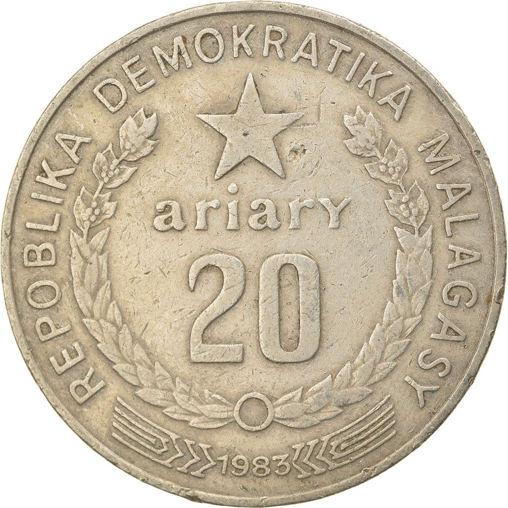 Madagascar | 20 Ariary Coin | Star | Farmer | Tractor | Km:14B | 1983